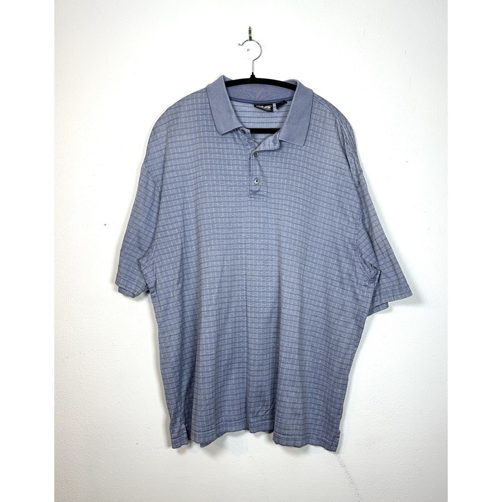 Ping Golf Polo Shirt Double Mercerized Men's XL Blue Short Sleeve Striped Cotton